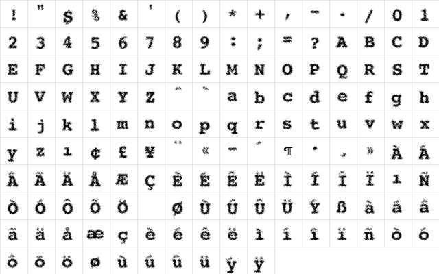 See Regular  glyph index