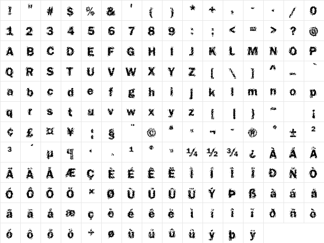 Funky19 Becker Regular  glyph index