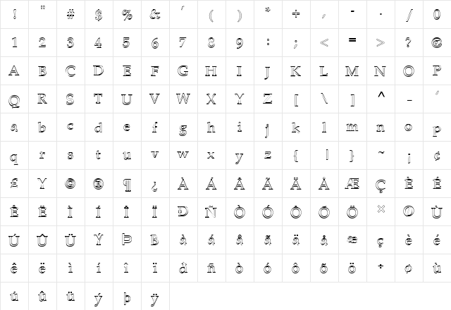 FZ ROMAN 21 HOLLOW Normal  glyph index