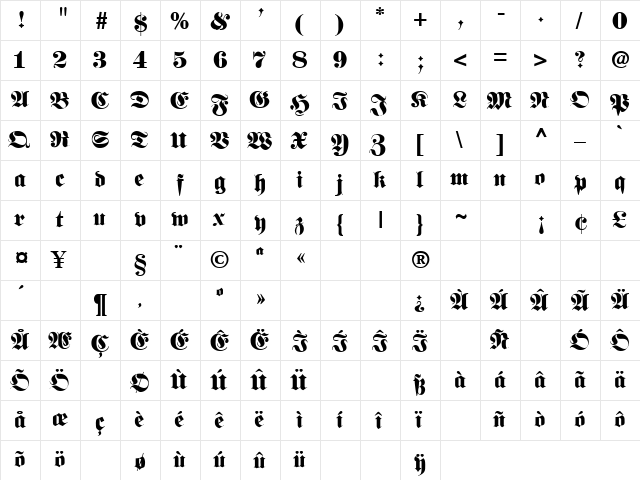 Golf 4 Regular  glyph index