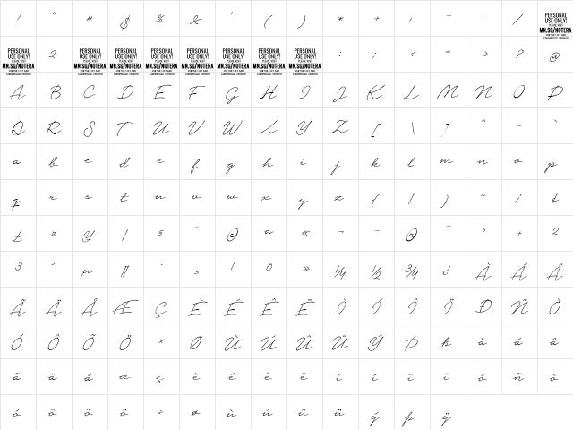 Notera 2 PERSONAL USE ONLY Thin  glyph index