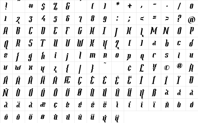 Context Clipped Heavy  glyph index