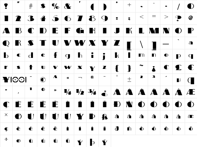 Big Apple NF Regular  glyph index