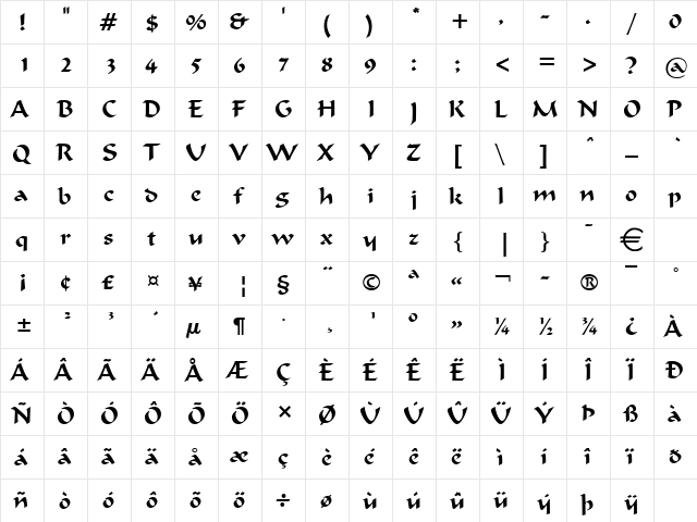 FlatBrush Normal  glyph index