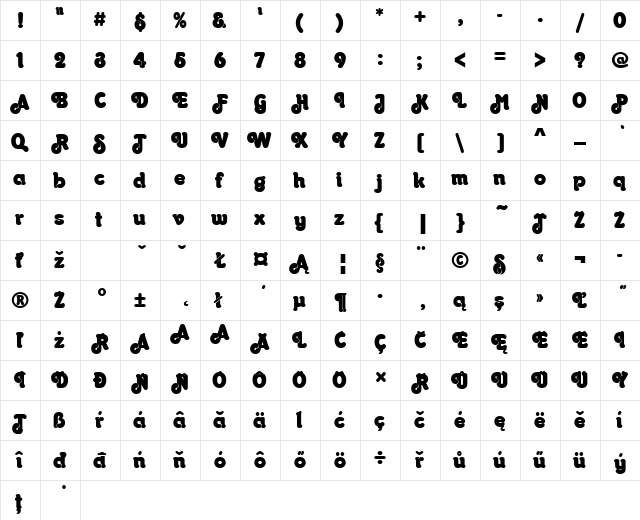 OctopussPEE Regular  glyph index