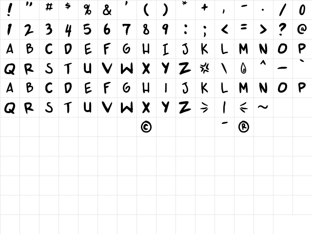 shonen punk v2 Regular  glyph index