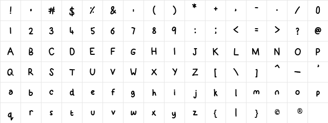 KidDos Font KidDos Font Regular  glyph index