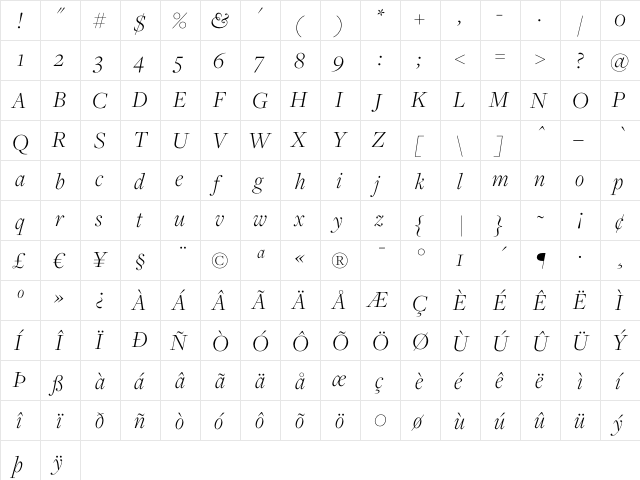 Freight Disp Light Italic  glyph index