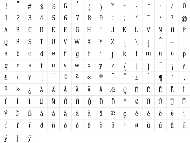 Krasivyi Regular  glyph index