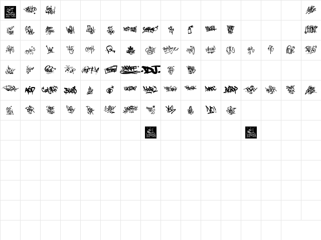 Graffiti Tags Regular  glyph index