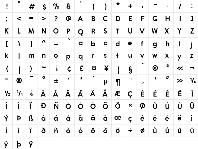 Aron Grotesque Bold  glyph index