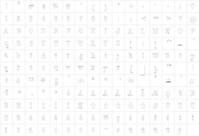 DatelineCondensedOutline Regular  glyph index