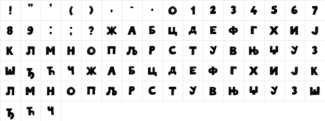 Beograd Regular  glyph index