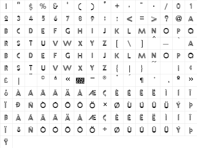NeonCaps Regular  glyph index