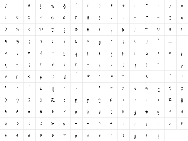 RojoFrijoles Regular  glyph index