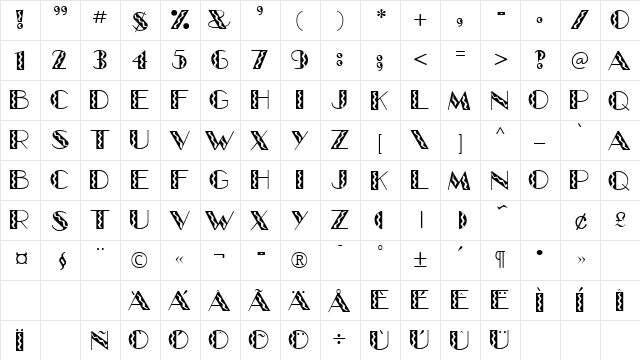 GlitzyFlash Regular  glyph index