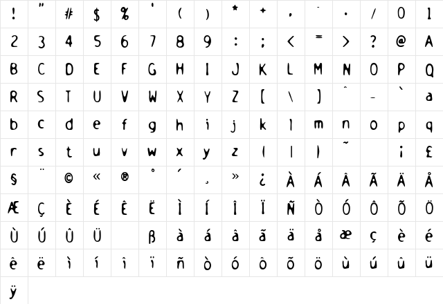 Holstein Regular  glyph index