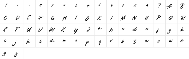 Rajawalite Regular  glyph index