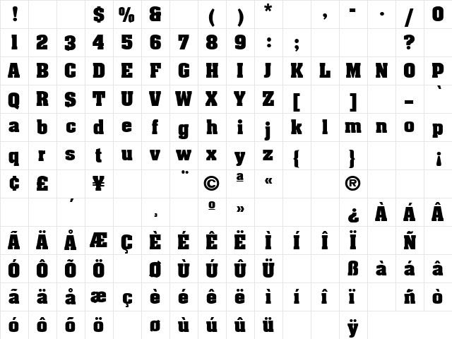 Drivebye 4 Regular  glyph index