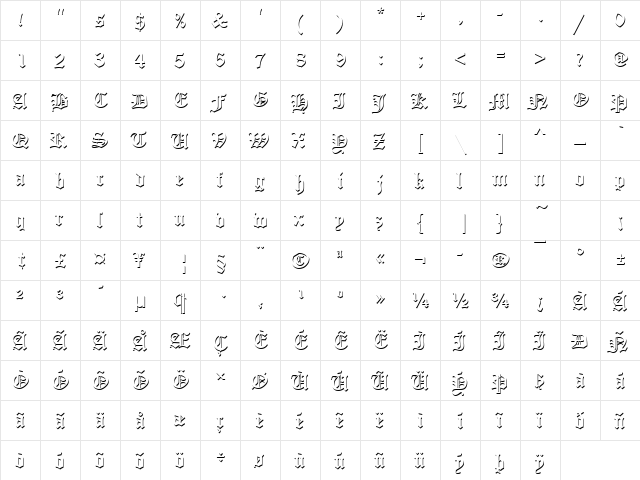 OldEnglishOnlShaD Regular  glyph index