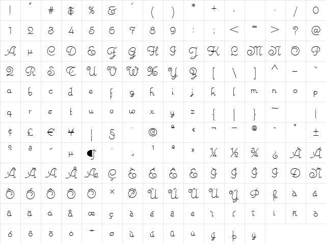 MonteCarloScriptNF Medium  glyph index