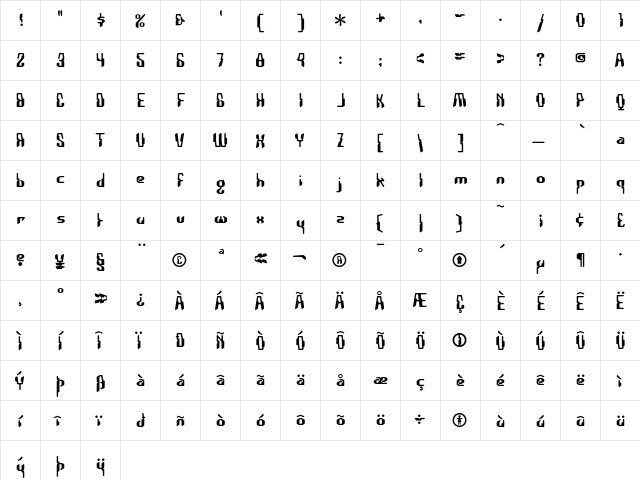 Coaxial Regular  glyph index