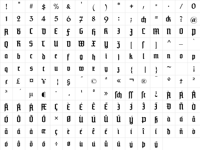 TypographerTextur Regular  glyph index