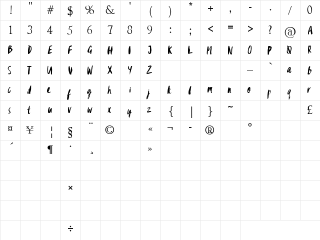 Gypsy Brush Regular  glyph index