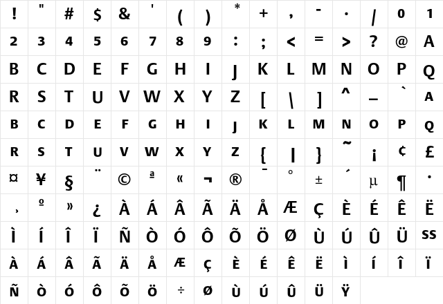 DTL Argo T Caps Bold  glyph index