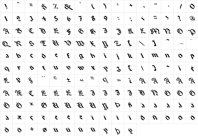 FZ GOTHIC 6 LEFTY Normal  glyph index