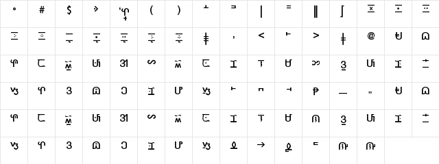 Aklatin Light Regular  glyph index