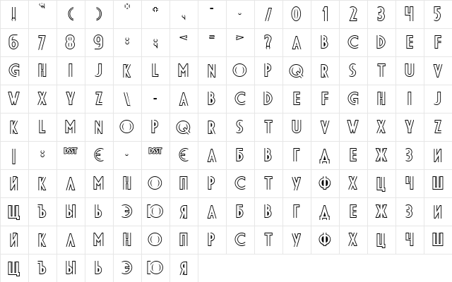 DS DiplomaDBL Bold  glyph index