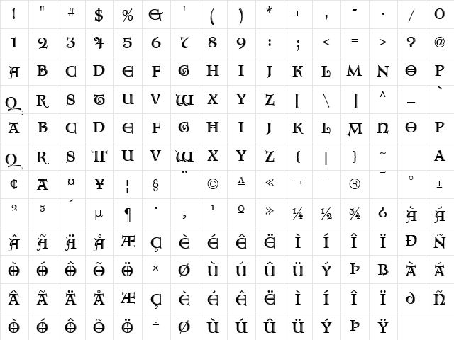 Aquitaine Initials ICG Alt Regular  glyph index