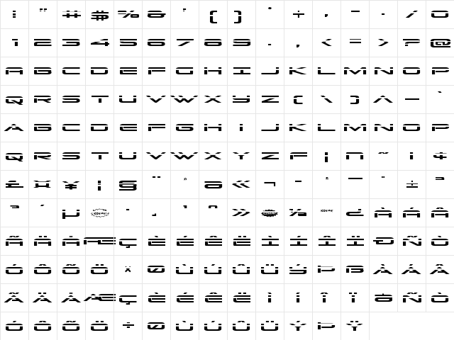 Grand Sport Laser Regular  glyph index