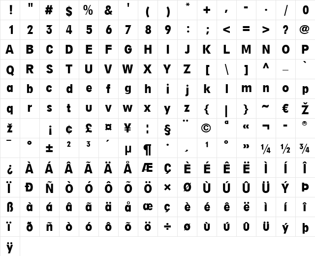 DigiGrotesk LT BoldCondensed Regular  glyph index