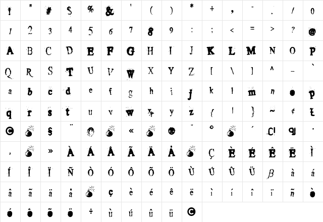 Crusti Regular  glyph index