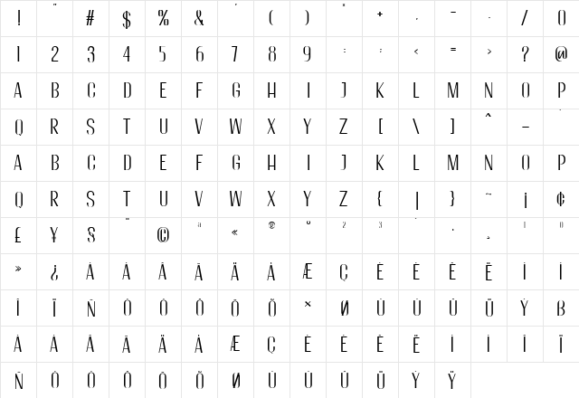 Modric Regular  glyph index