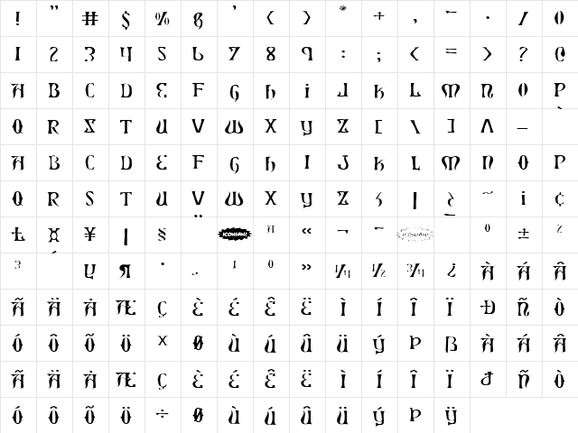 Xiphos Expanded Light Expanded Light  glyph index