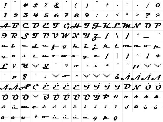 Magneto BoldExtended  glyph index