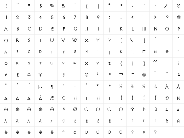 AvalonQuest Regular  glyph index