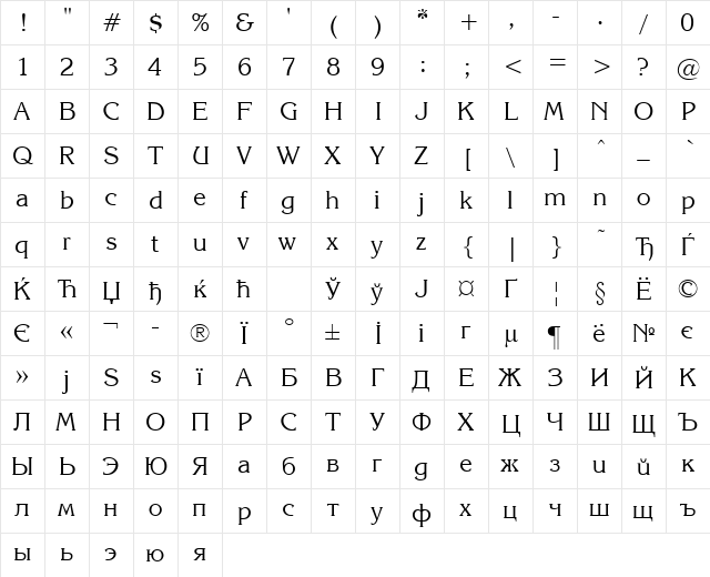 KarinaC Regular  glyph index