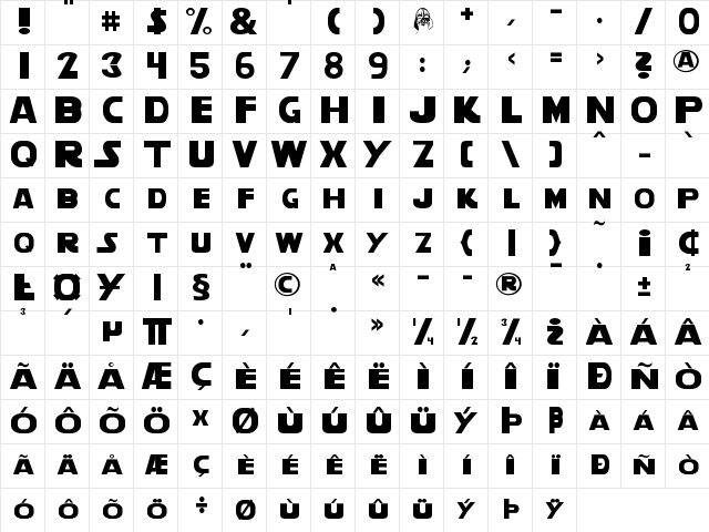 Star Vader Regular  glyph index