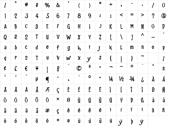 Snoopy Snails NF Regular  glyph index