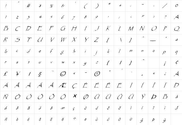 FZ HAND 16 ITALIC Normal  glyph index