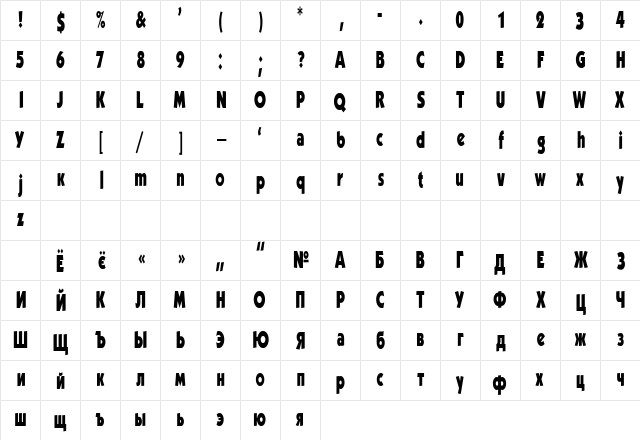 Kabel Condensed Bold  glyph index