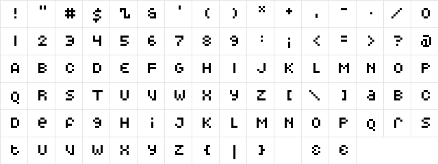 EightBits Regular  glyph index