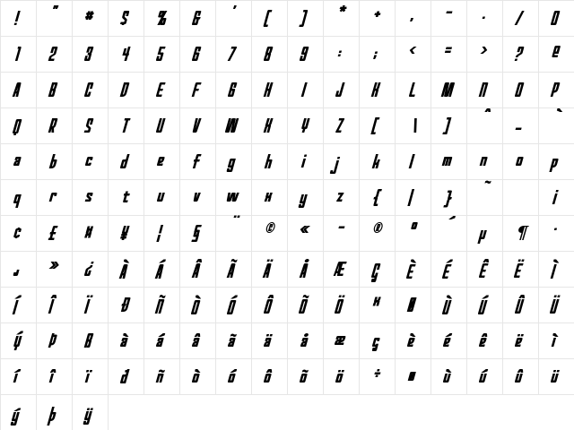 Red World Bold Italic  glyph index