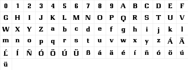 Standout Regular  glyph index