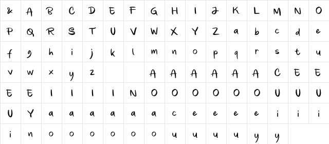 Gladyss Regular  glyph index