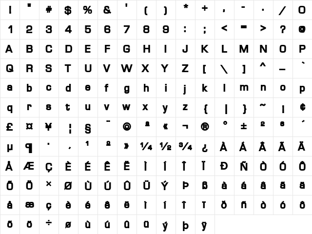 Waukegan LDO Black Regular  glyph index